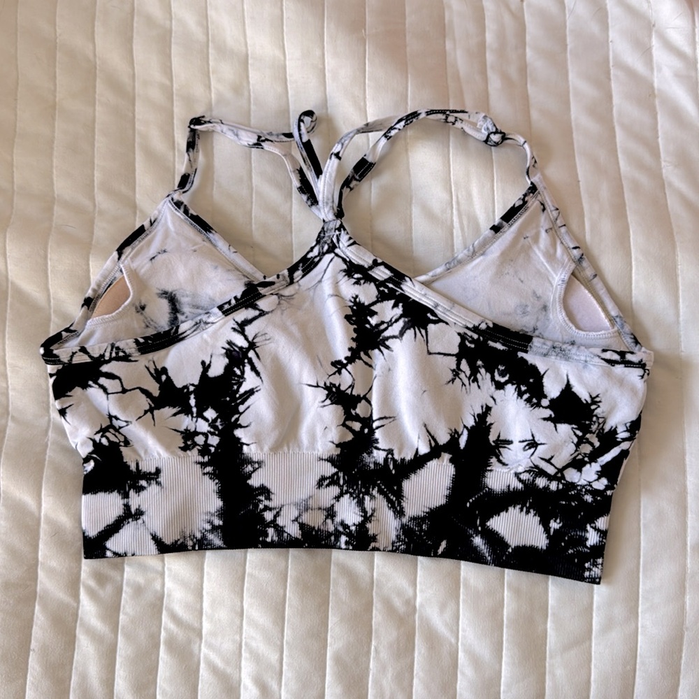 Black And White Tie Dye Sports Bra - Picture 2 of 2